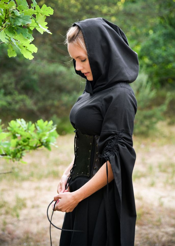 Mittelalter Kleid Isra mit Kapuze schwarz 2