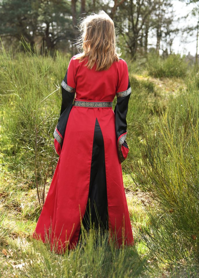 Edles Mittelalterkleid Bliaut rot-schwarz L 2