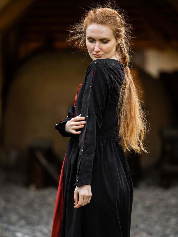 Mittelalterkleid aus Baumwolle schwarz-rot L 2
