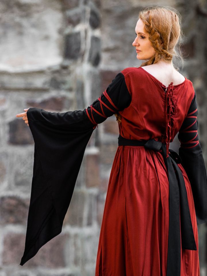 Kleid mit Trompetenärmeln rot-schwarz 2