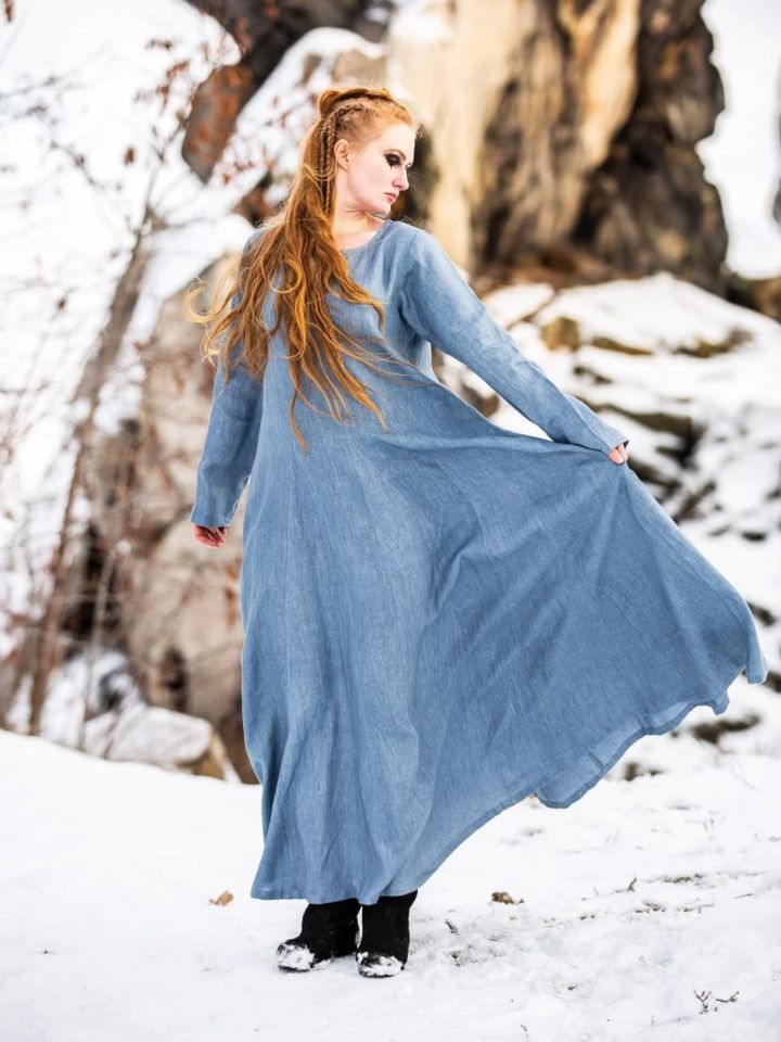 Leinenkleid Anna taubenblau 2