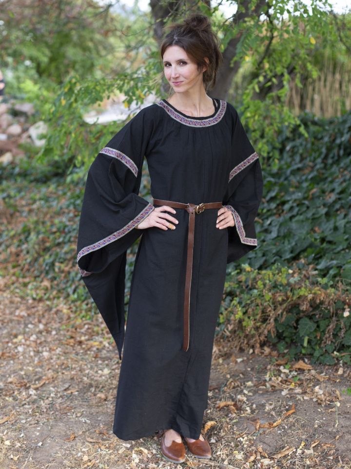 Mittelalterkleid mit Bordüre schwarz S 2