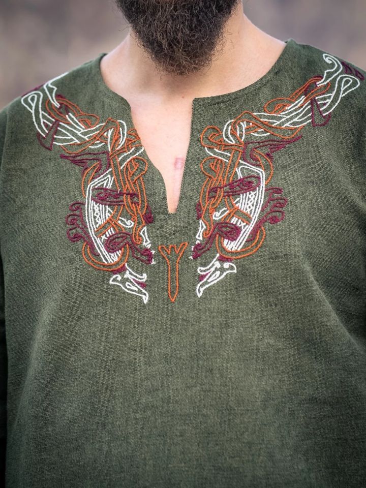 Wikingertunika Snorri mit Stickerei rot-orange M 2