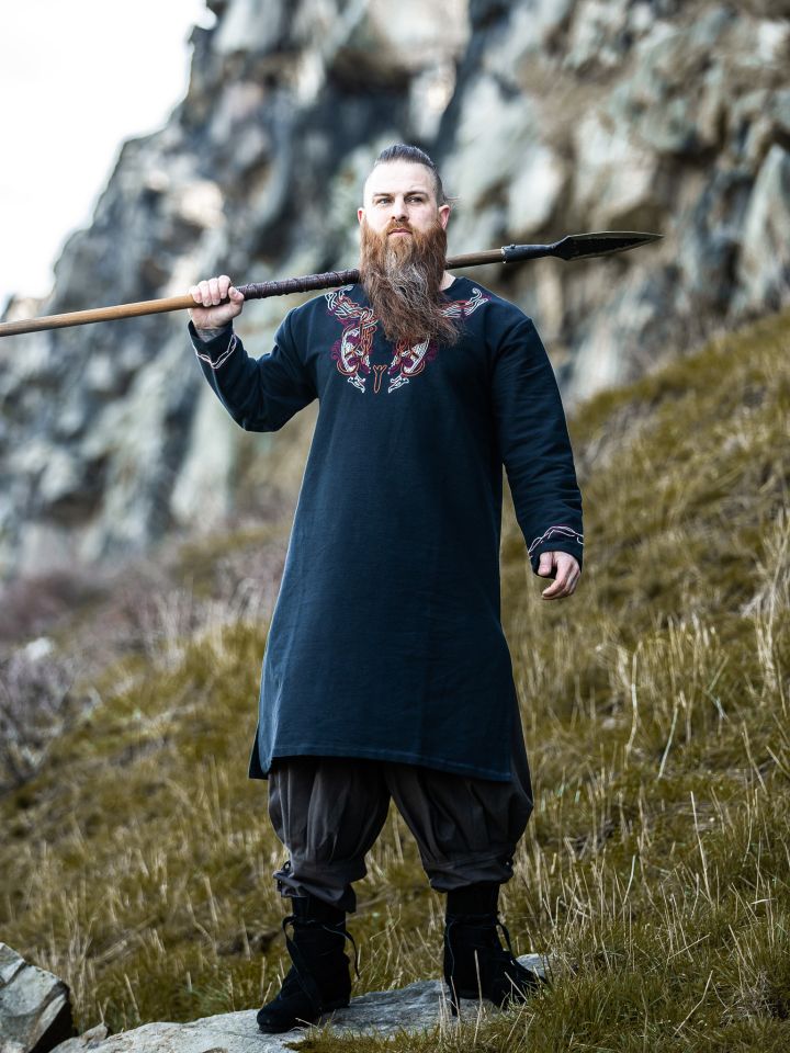 Wikingertunika Snorri mit Stickerei rot-natur XXL 2