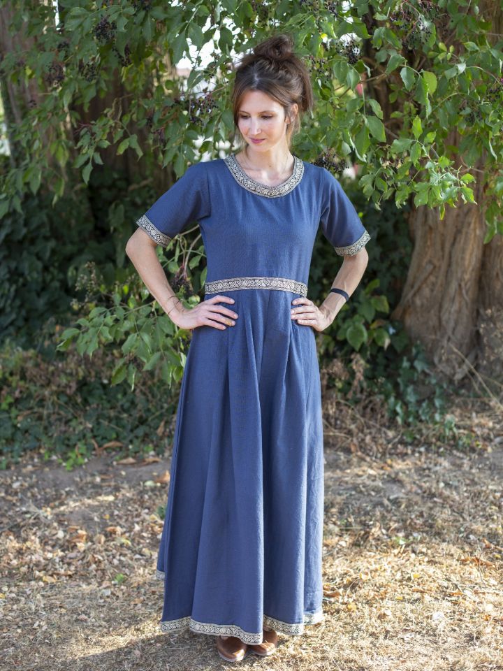 Kurzarmkleid mit Bordüre blau M 2