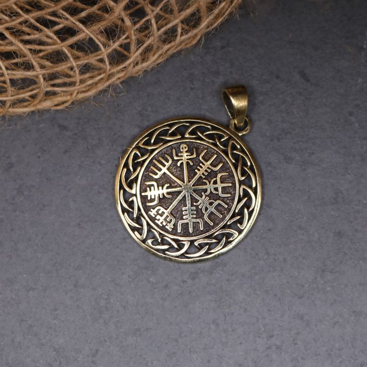 Kettenanhänger Vegvisir mit Knotenmuster bronze 2