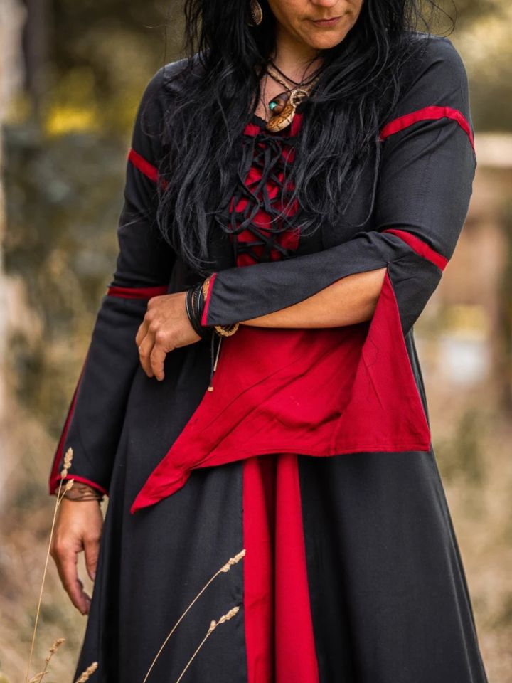 Kleid mit Trompetenärmeln schwarz-rot L 2