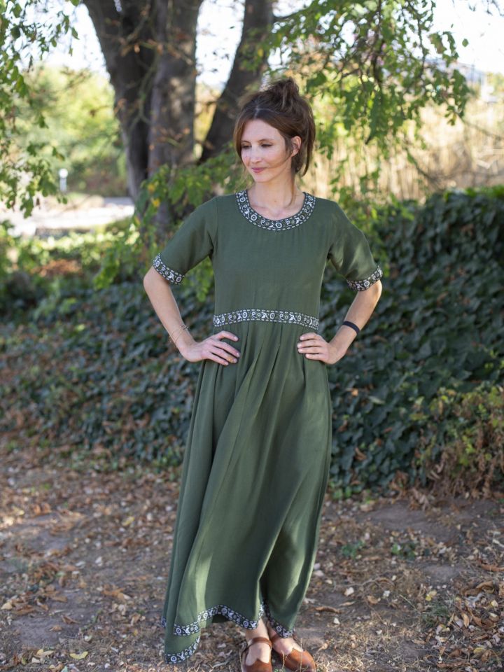 Kurzarmkleid mit Bordüre dunkelgrün 2