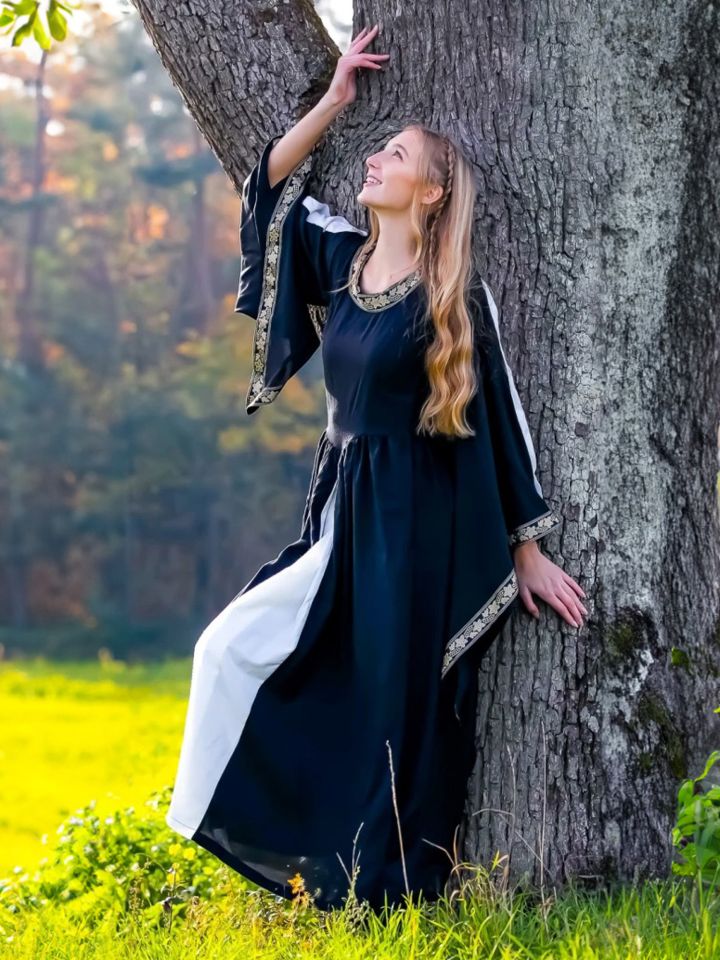 Edles Kleid mit Bordüre schwarz-natur 2