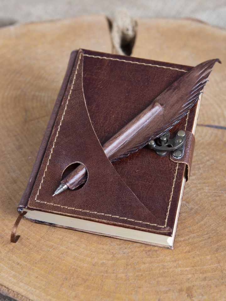 Lederbuch mit Federhalter braun, klein 2