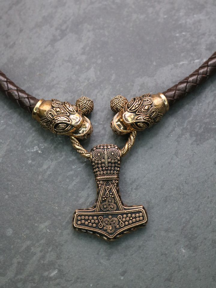 Ledercollier mit Thorshammer bronze 2