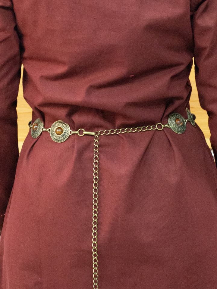 Kettengürtel mit Ornamenten und braunem Stein altmessing 2