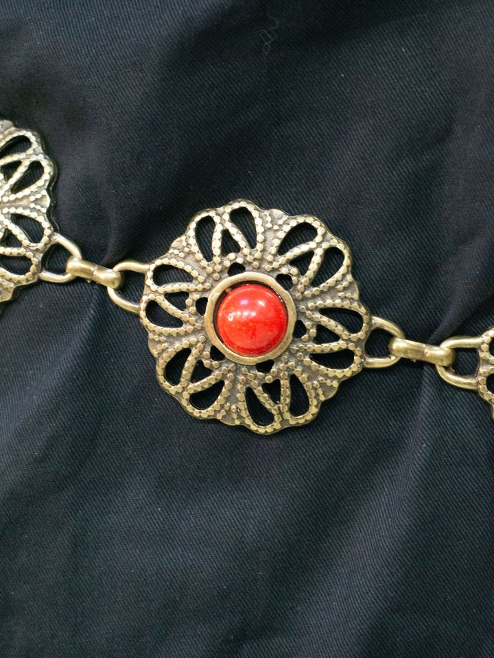 Kettengürtel mit Blume und Stein altmessing 2