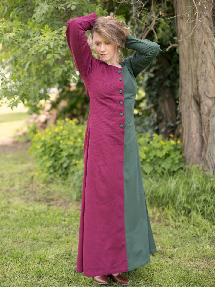 Mittelalterkleid Mi-Parti dunkelgrün/bordeaux 3