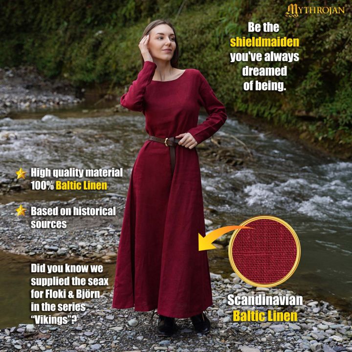 Wikingerkleid Helga aus Leinen weinrot 3