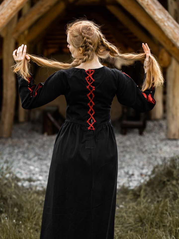 Mittelalterkleid aus Baumwolle schwarz-rot 3