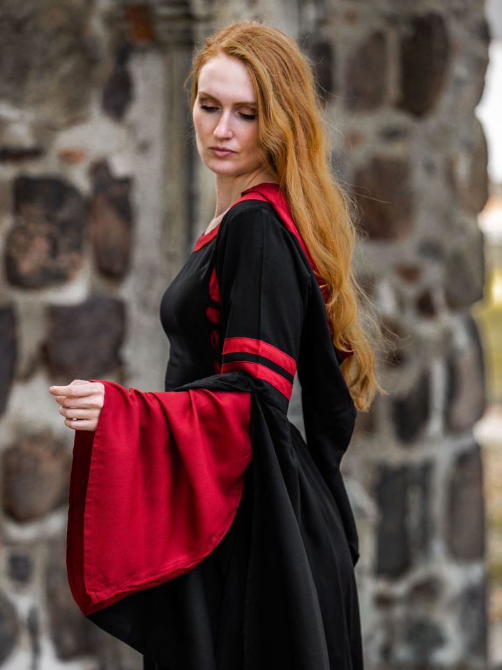 Kapuzenkleid aus Viskose schwarz-rot L 3