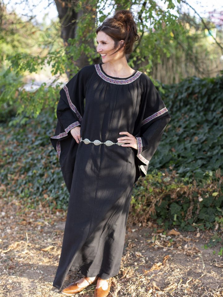 Mittelalterkleid mit Bordüre schwarz 3XL 3