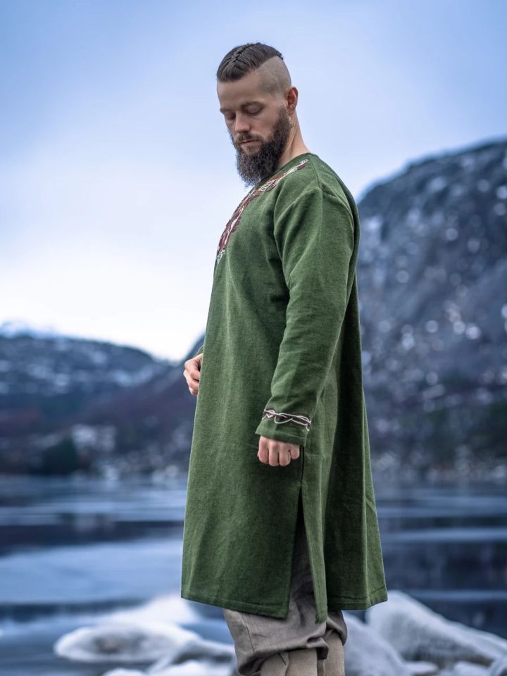 Wikingertunika Snorri mit Stickerei rot-orange M 3
