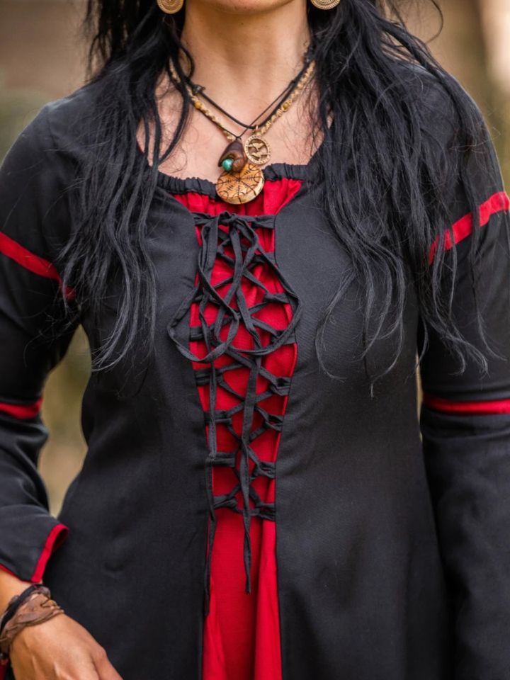 Kleid mit Trompetenärmeln schwarz-rot L 3