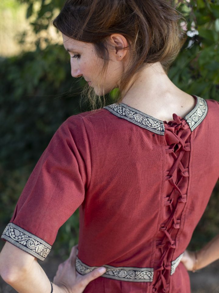 Kurzarmkleid mit Bordüre rot L 3