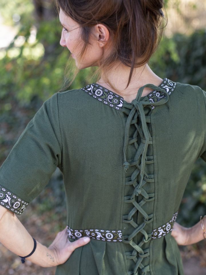Kurzarmkleid mit Bordüre dunkelgrün 3