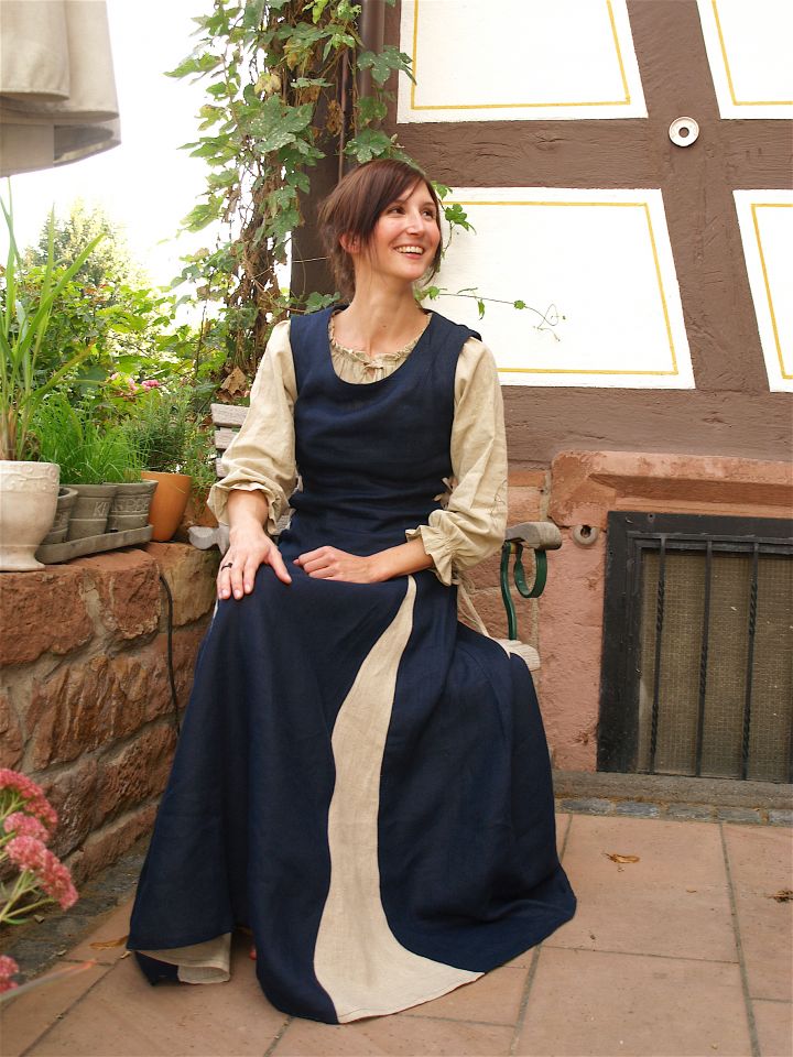 Ärmelloses Leinenkleid blau M 3