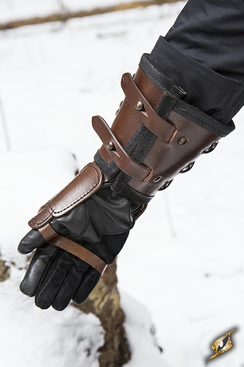 Brauner Panzerhandschuh aus Leder für die linke Hand 3