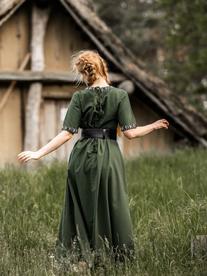 Kurzarmkleid mit Bordüre dunkelgrün M 3