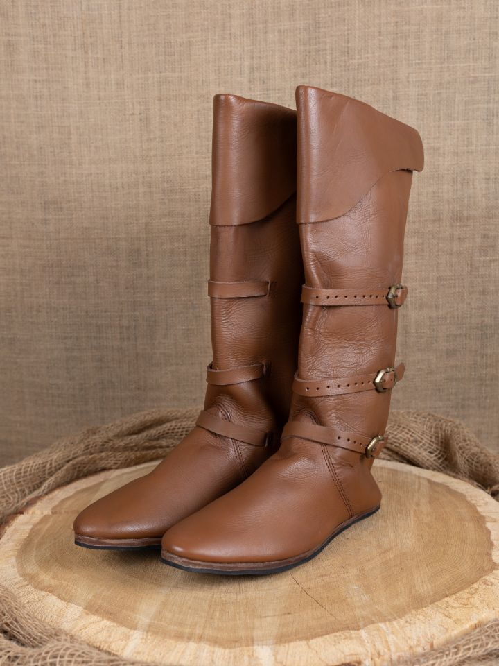Mittelalterliche Stulpenstiefel braun mit Gummisohle 3