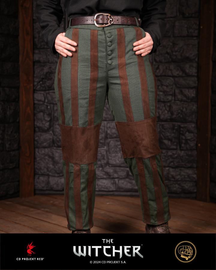 Hose Geralt mit Lederstreifen grün 3