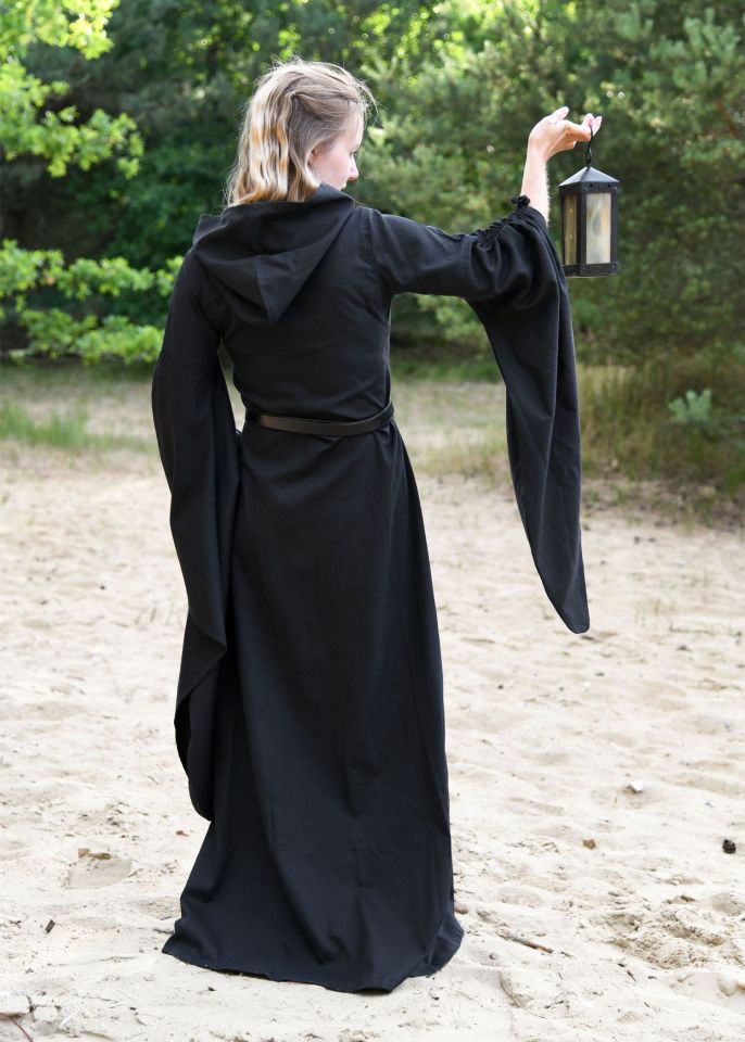 Mittelalter Kleid Isra mit Kapuze schwarz XXL 4