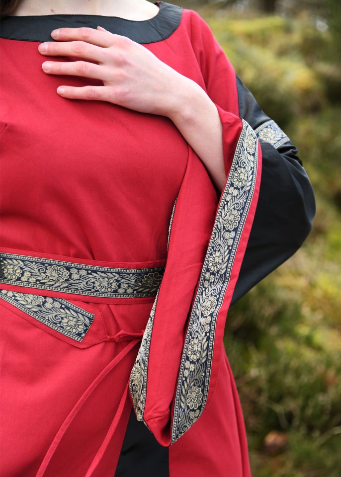 Edles Mittelalterkleid Bliaut rot-schwarz L 4