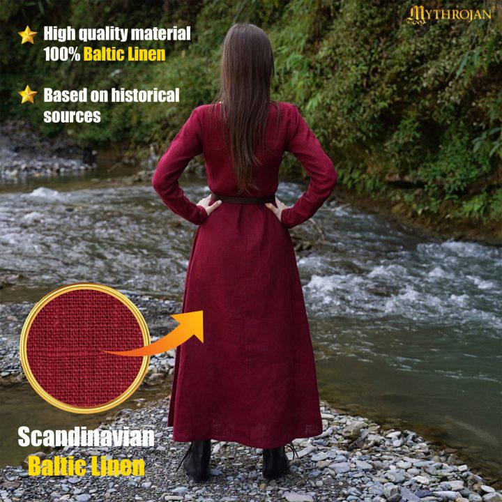 Wikingerkleid Helga aus Leinen weinrot 4