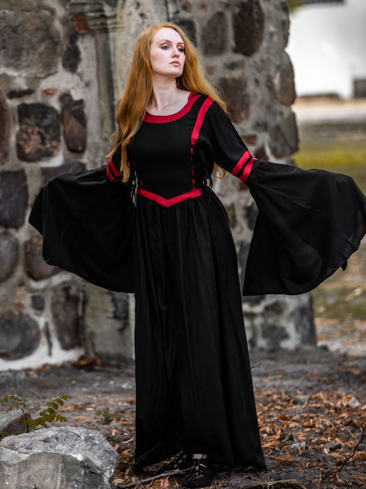 Kapuzenkleid aus Viskose schwarz-rot L 4