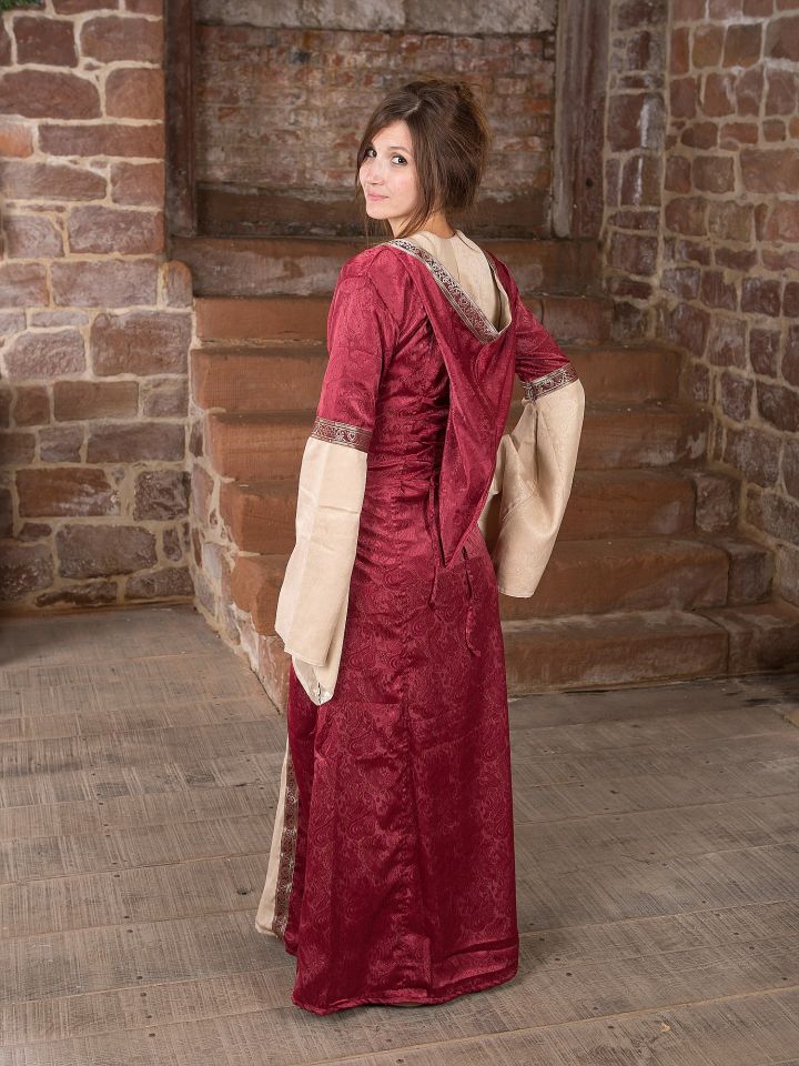 Mittelalterkleid mit Kapuze in rot-natur 4