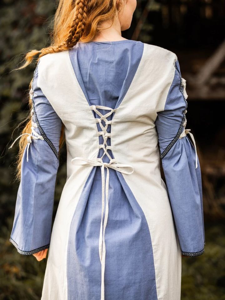 Mittelalterkleid Amalia natur/taubenblau S 4