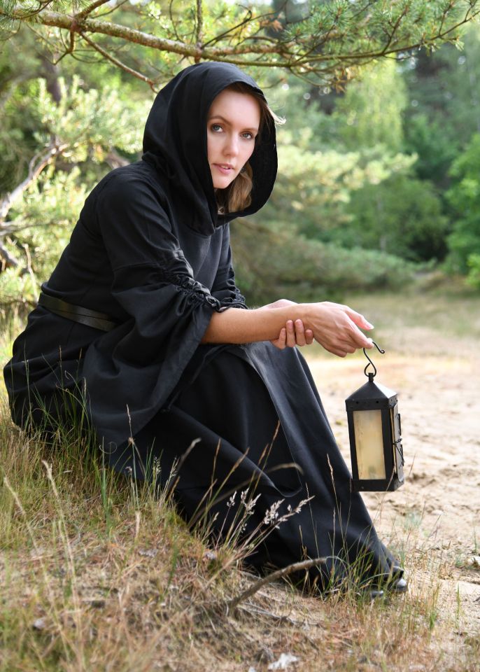 Mittelalter Kleid Isra mit Kapuze schwarz XL 5