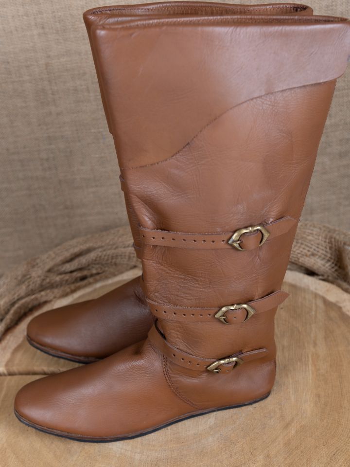 Mittelalterliche Stulpenstiefel braun mit Gummisohle 5