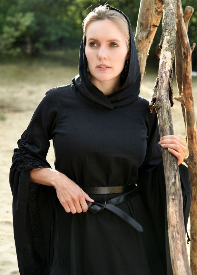 Mittelalter Kleid Isra mit Kapuze schwarz 6