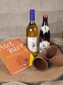 Geschenkset "Met und Bier" mit Tonbechern