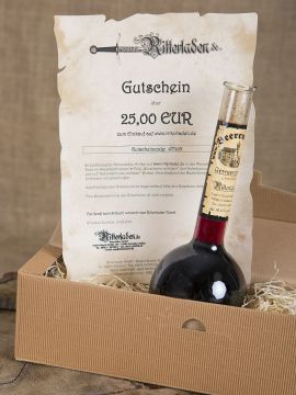 Geschenkbox mit Gewürzwein und Einkaufsgutschein Honig-Gewürzwein + Gutschein