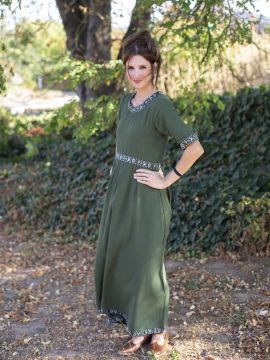 Kurzarmkleid mit Bordüre dunkelgrün XL